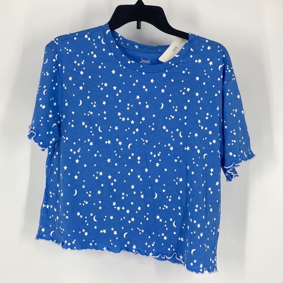 Jenni Womens Moon And Stars Lettuce-Edge Crew Sleep Pajama Sets Navy L, $50 NWT - Picture 3 of 5